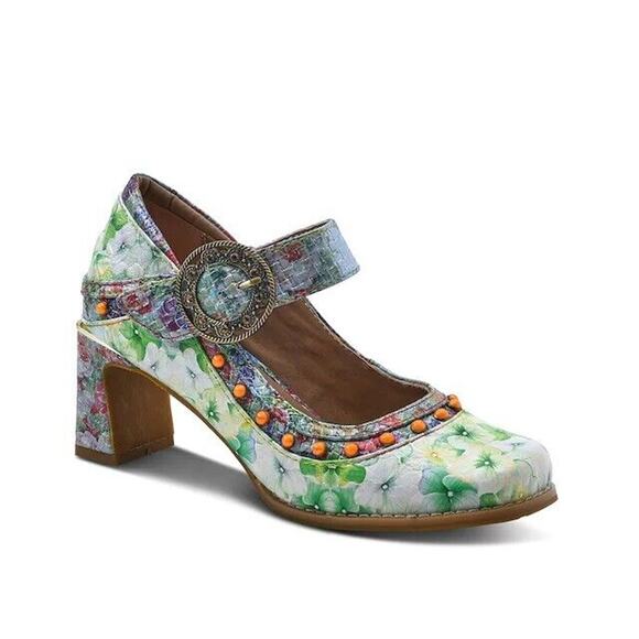 L'Artiste Shoes - L'Artiste Spring Step Luckigirl Floral Leather Mary Jane Block Heel Shoes Sz 39